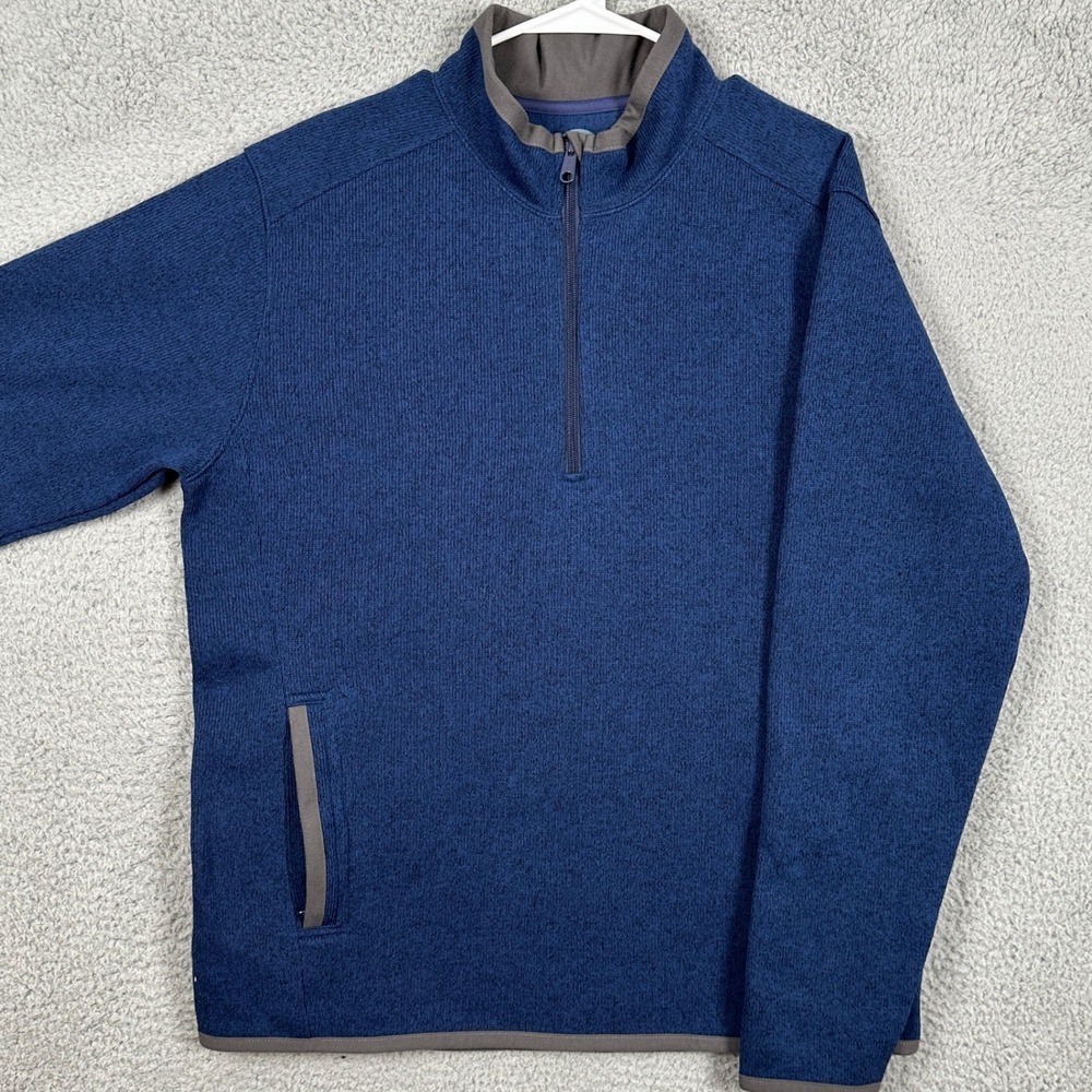 Life Is Good Sweater Pullover Mens Medium Blue Fleece Relaxed Fit Quarter Zip